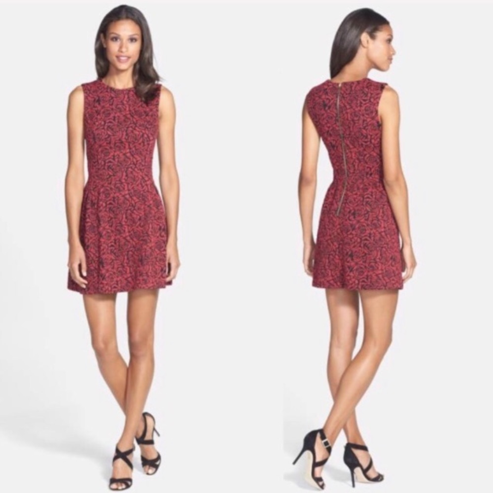 Dex red rose jacquard fit and flare mini dress L